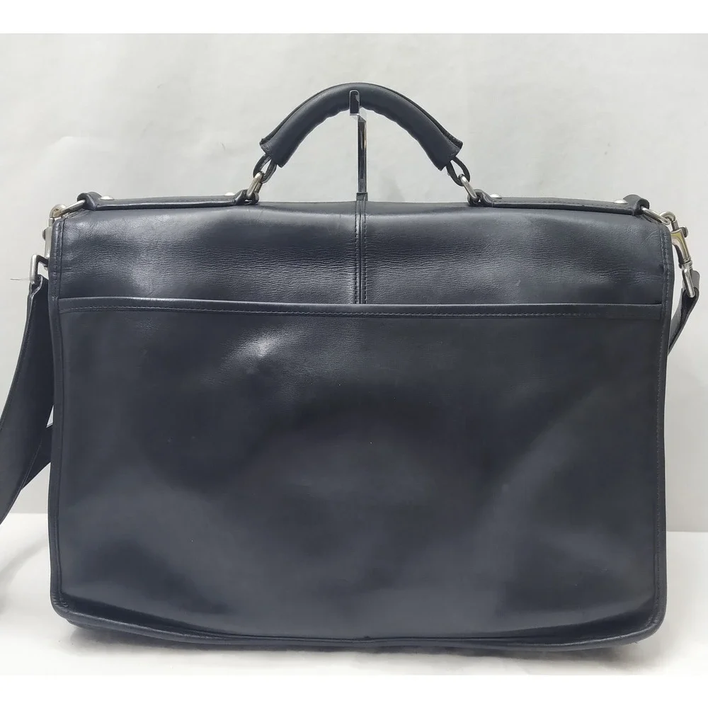 Coach Black Leather Double Pushlock Briefcase Laptop Business Crossbody Bag